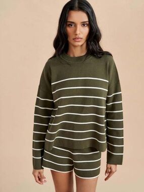 La Ligne Leo Sweater in Olive Stripe Size Medium